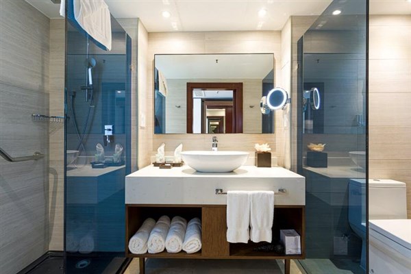 Koupelna, pohled na umyvadlo, vpravo WC, vlevo sprcha. | Sonesta Maho Beach Resort & Casino