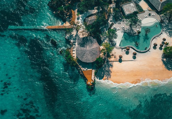 Bawe Island pohled na bazén s hora. | Bawe Island